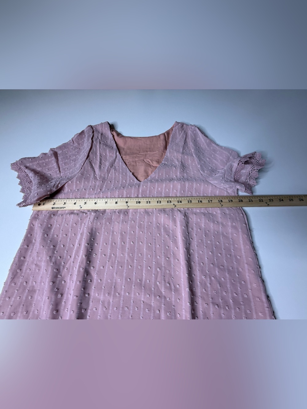 Women's Dusty Rose V-Neck Swiss Dot Top - 802 - Picture 6 of 8